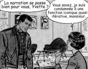 "Le 9 est au départ", détournement par François Ayroles d'un album de Michel Vaillant, de Jean Graton, paru dans l'OuPus 2 de la revue de l'OuBaPo, édité par l'Association