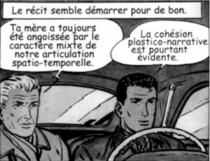 "Le 9 est au départ", détournement par François Ayroles d'un album de Michel Vaillant, de Jean Graton, paru dans l'OuPus 2 de la revue de l'OuBaPo, édité par l'Association